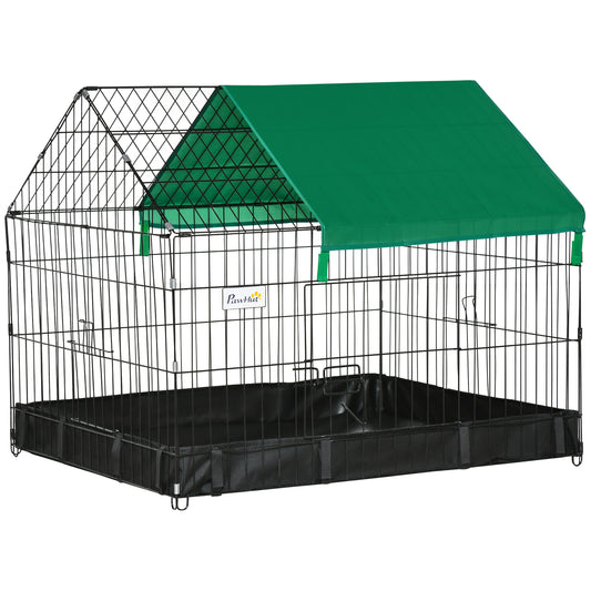 PawHut Rabbit Cage Guinea Pig Playpen Small Animal House For Kitties Puppies, W/ Water Proof Oxford Roof Floor 90 X 75 X 75 Cm