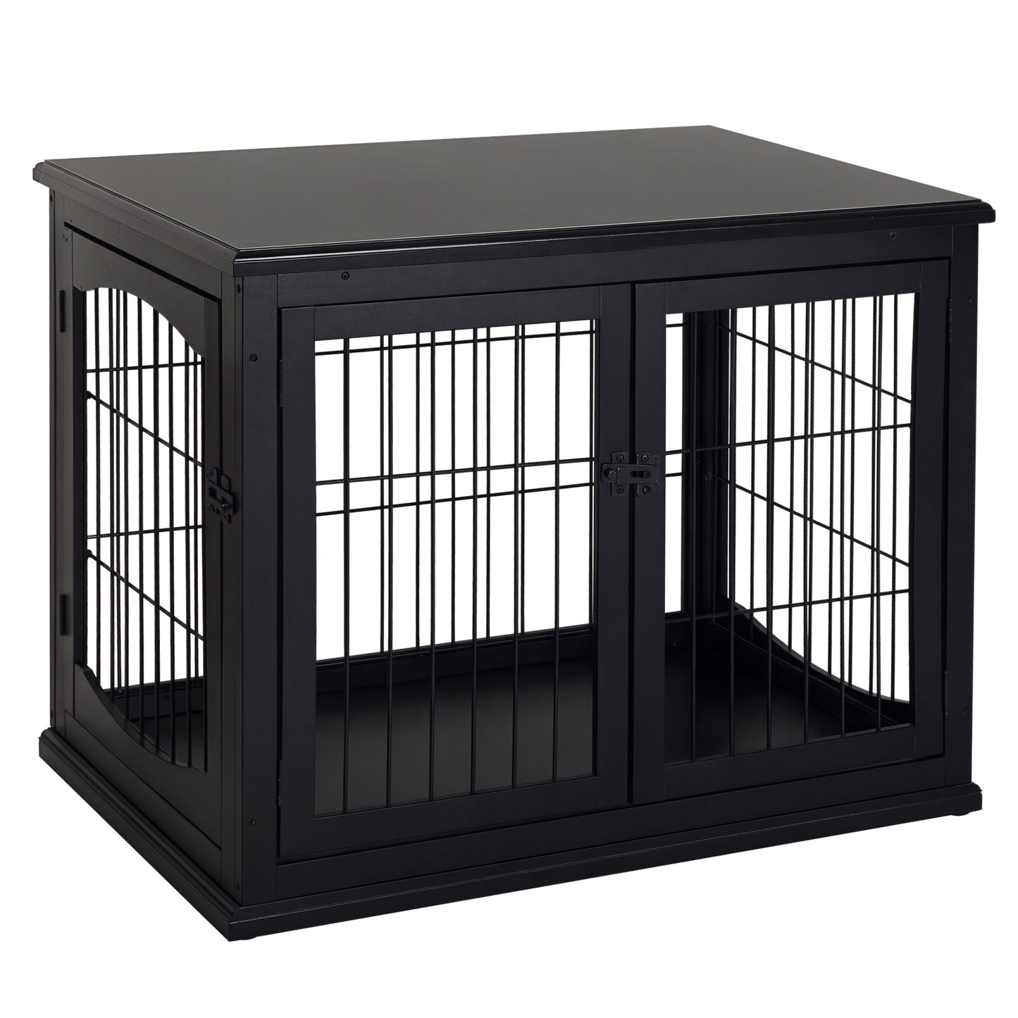 Dog Crate Furniture, 32" Small Dog Cage End Table with 2 Doors, Lockable Door, Puppy Kennel Indoor, Black