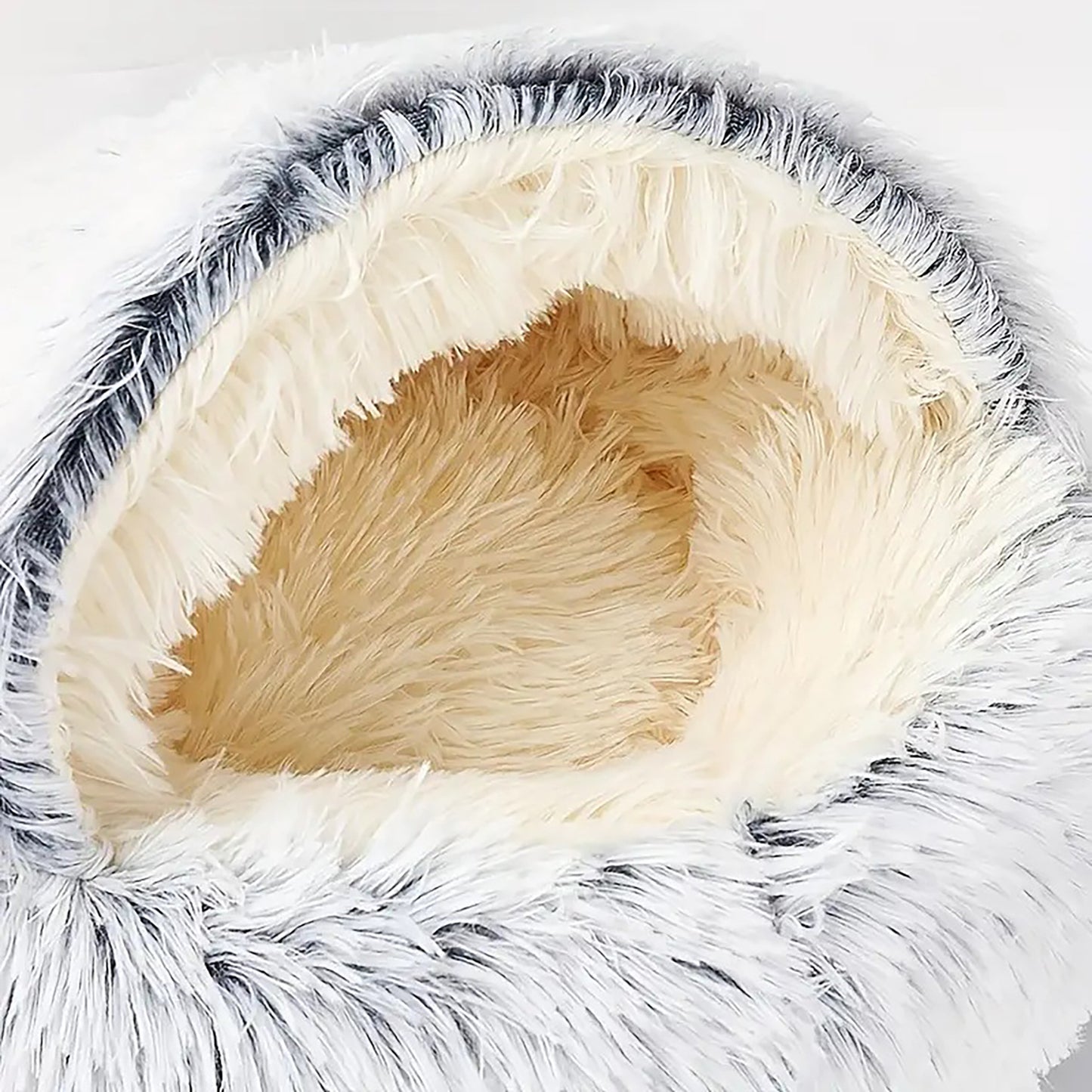 Luxurious Plush Round Cat Bed Cat Bed Round Soft Plush Burrowing Cave Hooded Cat Bed Donut For Dogs Cats - Semi-Enclosed For Cozy Warmth, Easy-Clean