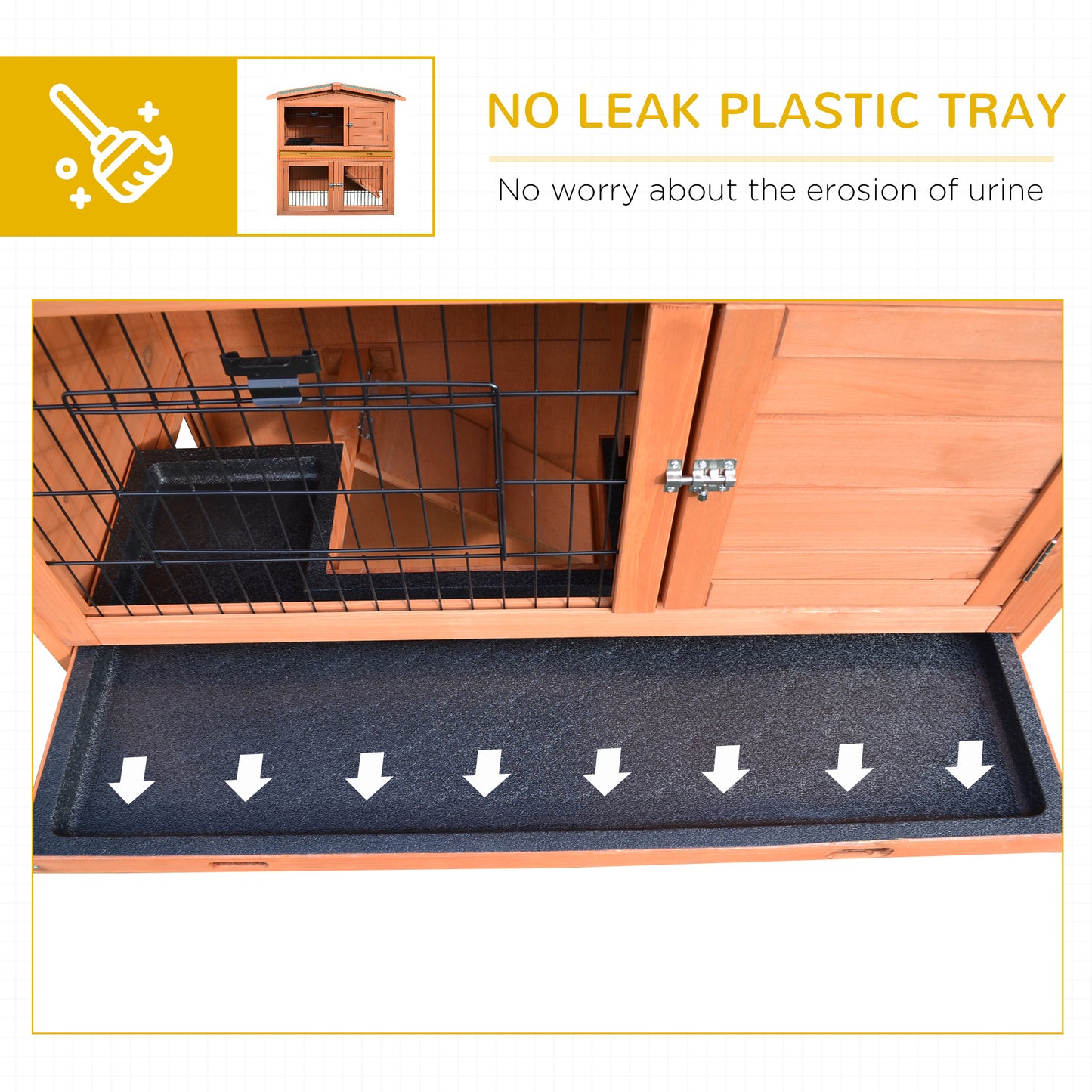 40" Rabbit Hutch Bunny Cage Small Animal House with No Leak Tray
