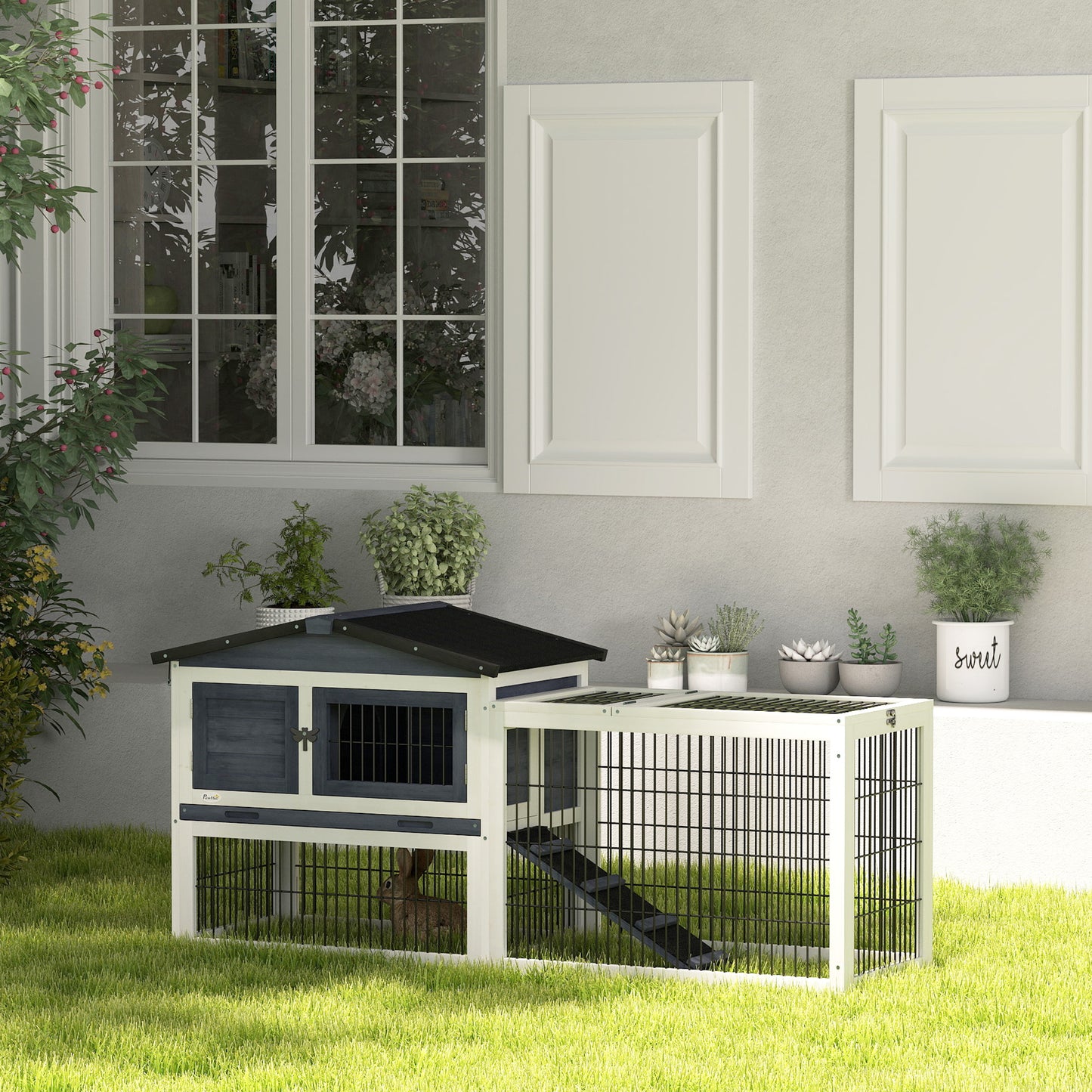 2 Level 59" Outdoor Rabbit Hutch with Openable Top