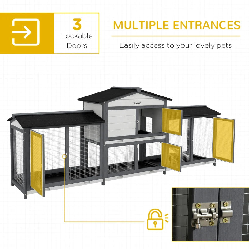 Wooden Rabbit Hutch Bunny Cage Pet Playpen House Enclosure With Double Side Run Boxes, No Leak Tray, Ramp, For Rabbits, Chickens, Ducks, Guinea Pig And Small Animals, Light Gray