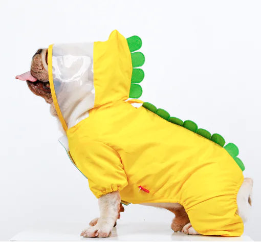 Yellow Waterproof Dinosaur Raincoat for Pets