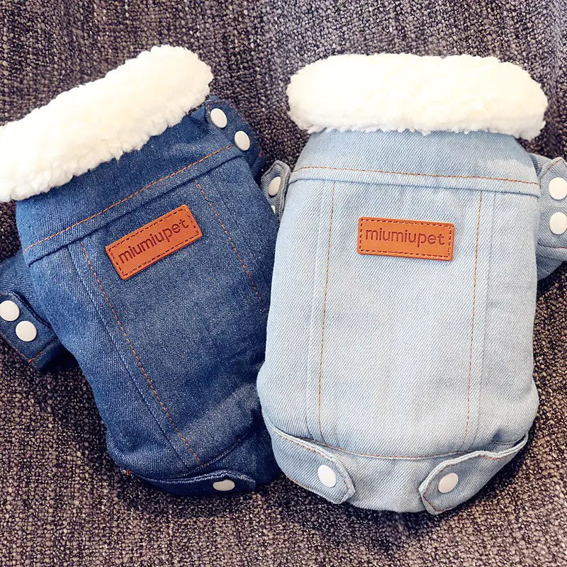Thick Warm Dog Cotton Jacket, Denim Pet Clothes