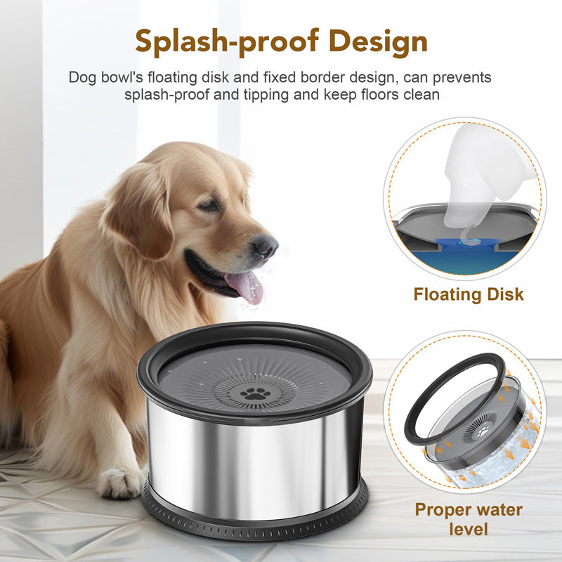 Stainless Steel Large Capacity Pet Non-slip Splash-proof Water Bowl