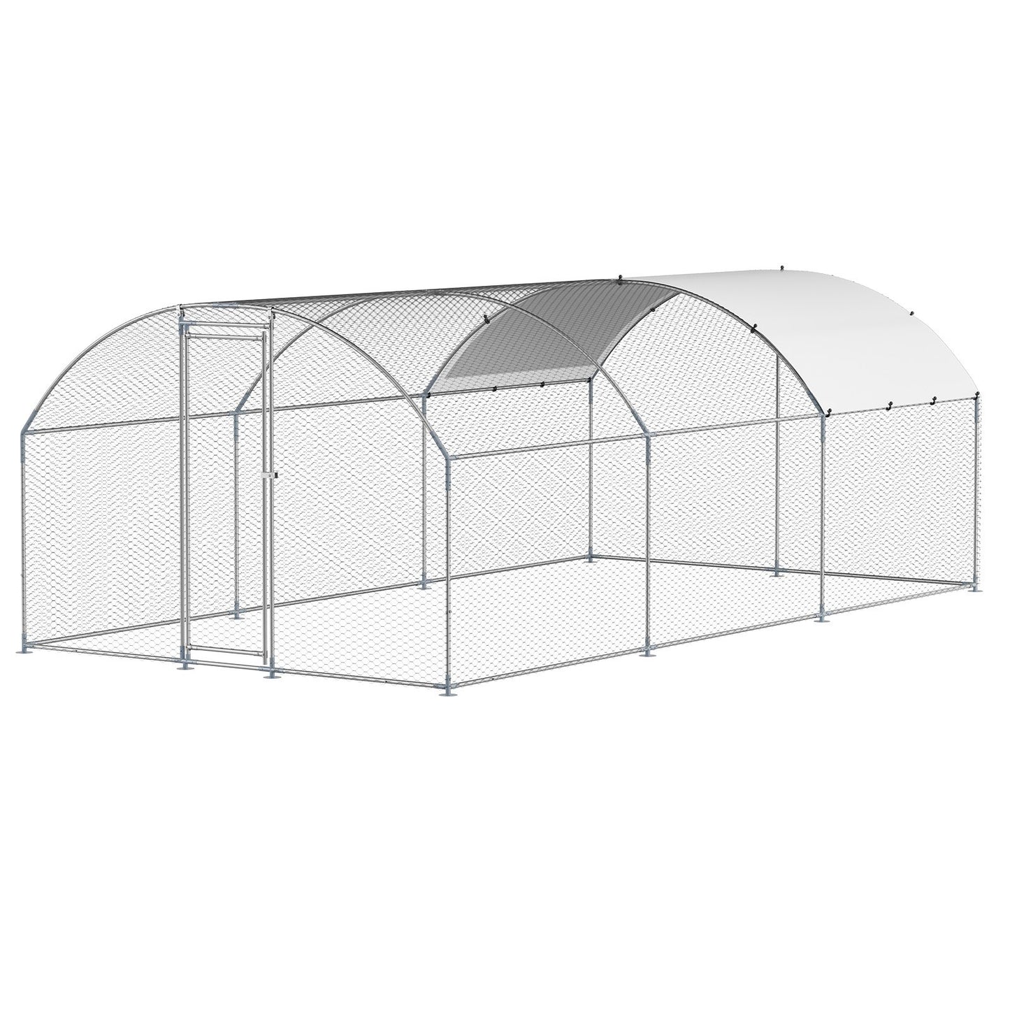 Metal Chicken Coop 9.8x19.6x6.5 Ft Walk-in Chicken Run With Cover Doom Roof
