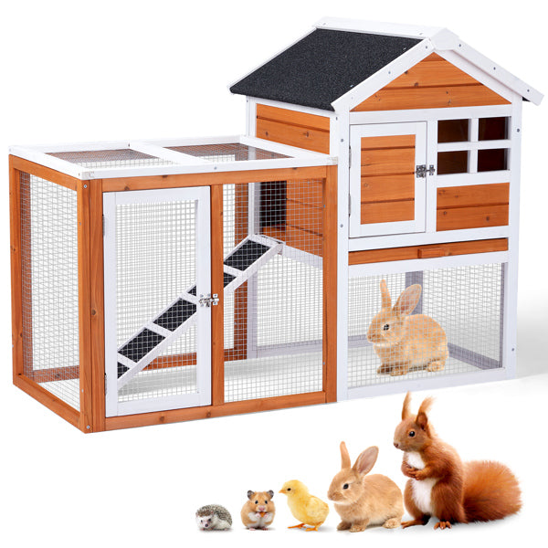 Wooden Chicken Rabbit Cage with Running Ladder - Orange-Red House Type ...