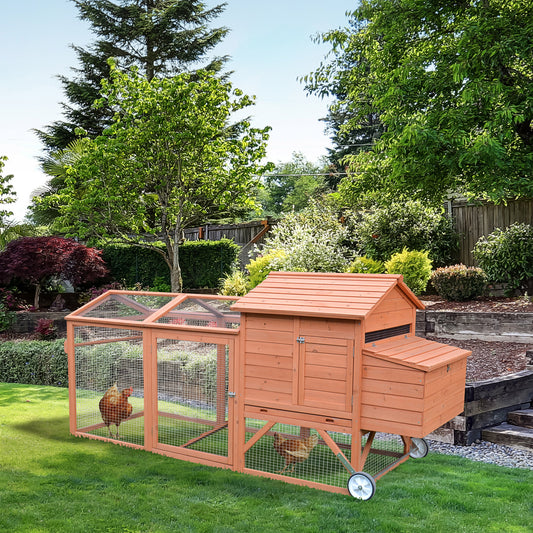 96.5" Chicken Coop Hen House Poultry Cage Pen Portable with Wheels and Nesting Box