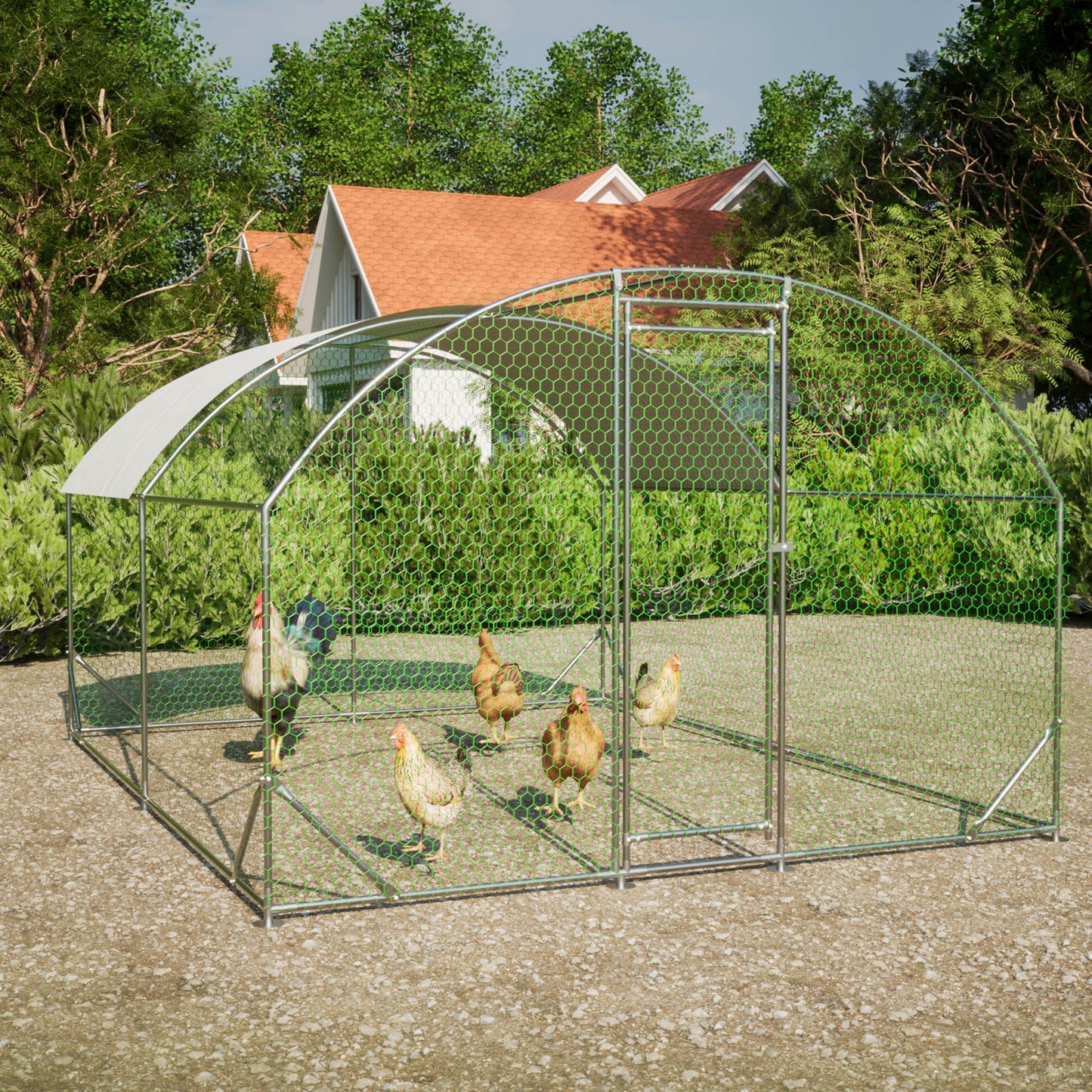Large Chicken Coop Metal Chicken Run With Waterproof And Anti-UV Cover, Dome Shaped Walk-in Fence Cage Hen House For Outdoor And Yard Farm Use,9.84 X 13.12 X 6.56 Ft