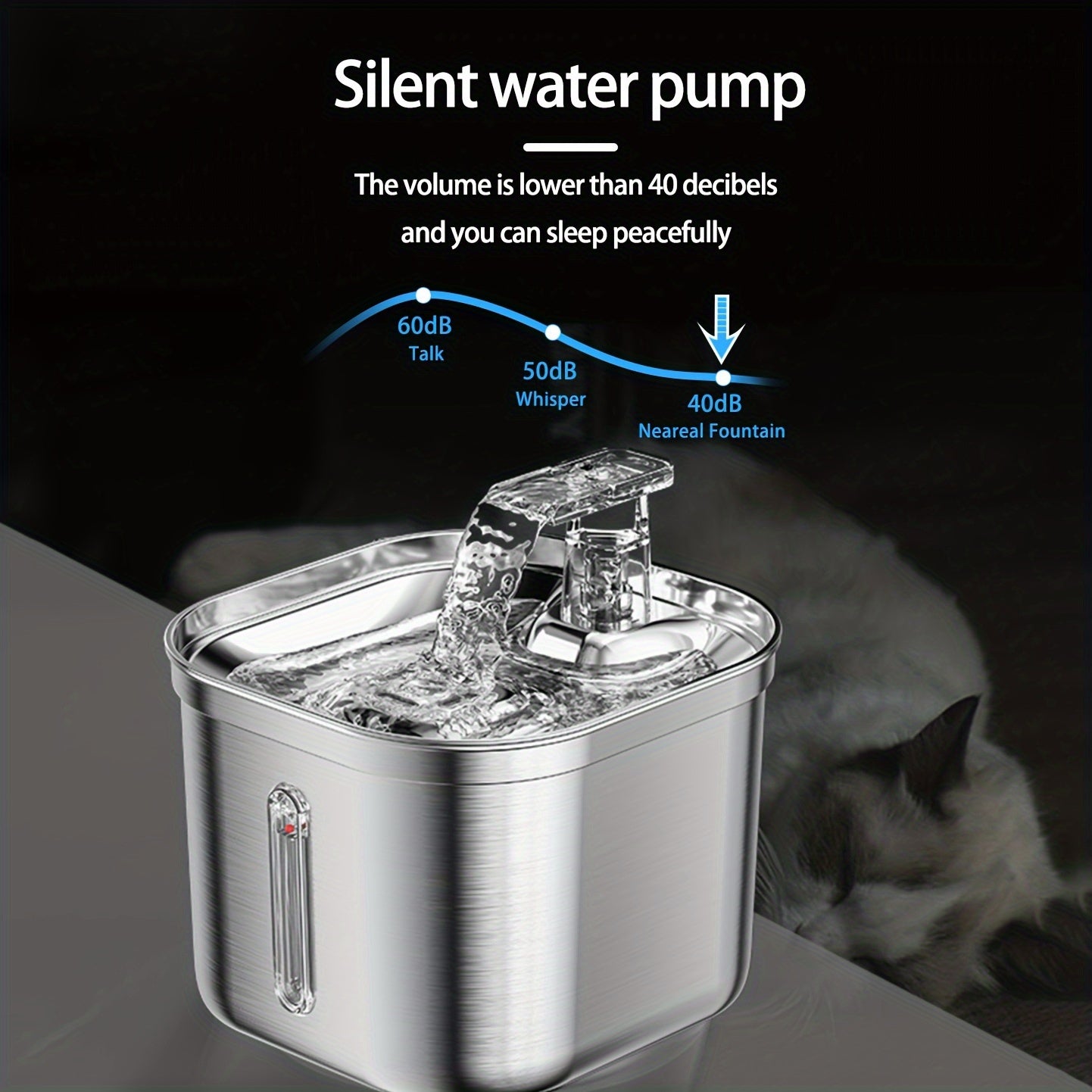 Cat Water Fountain, Stainless Steel Pet Water Fountain For Cats Inside, 3 Filters&Ultra-Quiet Pump, 73oz Automatic Dog Dispenser Water Bowl, Multiple Pets Water Fountain
