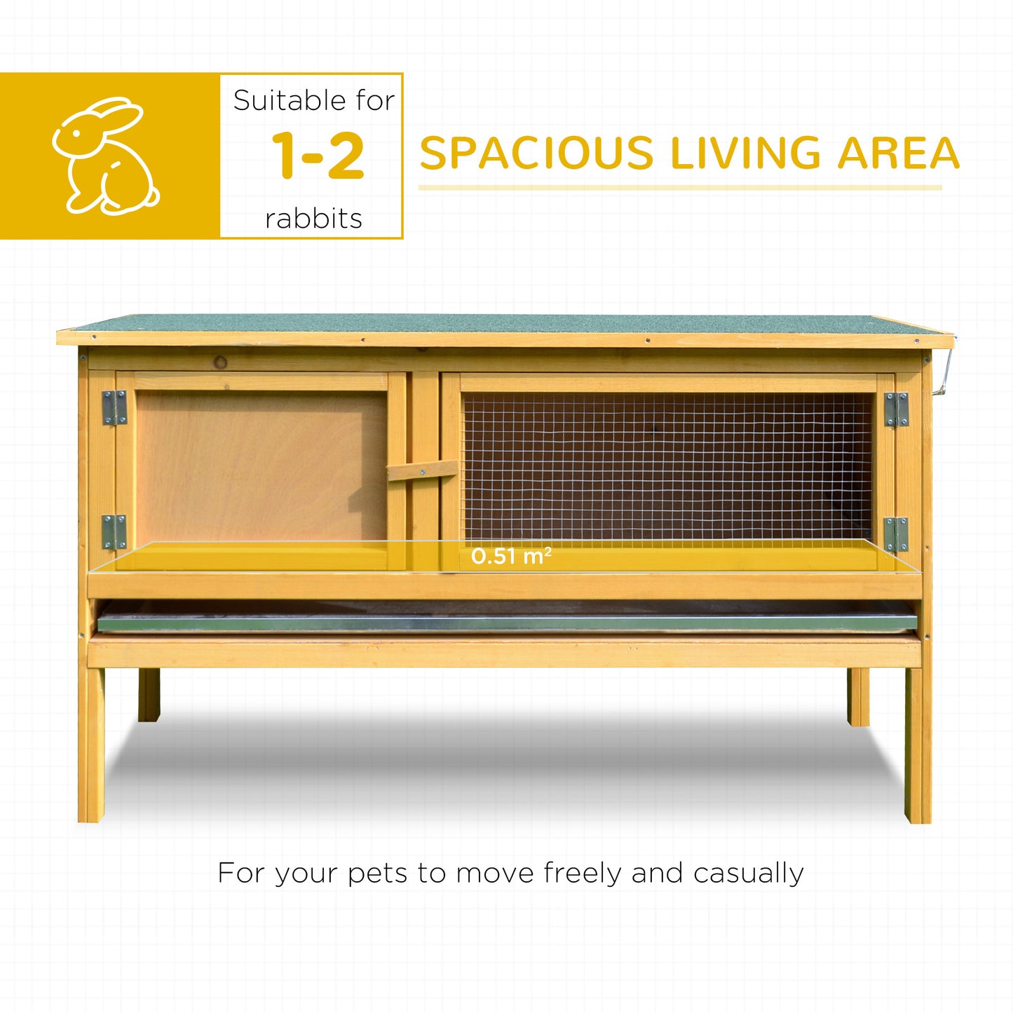 PawHut Rabbit Hutch Outdoor Guinea Pig Hutch House Small Animal Bunny Cage W/ Openable Roof, 115 X 44 X 65 Cm
