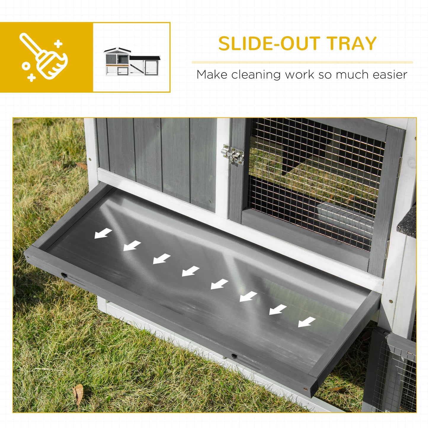 PawHut Rabbit Hutch Outdoor, 2-Tier Guinea Pig Hutch, Wooden Small Animal House With Rabbit Run Box, Slide-out Tray, Ramp, 175.8 X 52 X 85.5 Cm, White