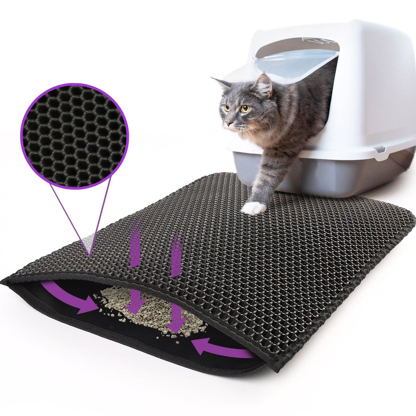 Kitty Cat Litter Mat Trapping Honeycomb Double Layer Design Waterproof Double Layer EVA Cat Litter Pad Waterproof Non-slip Sand Basin Filter
