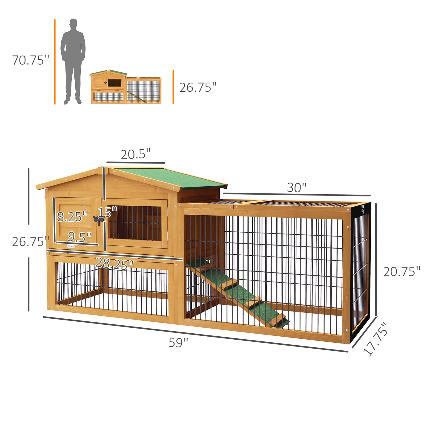 2 Level 59" Outdoor Rabbit Hutch with Openable Top
