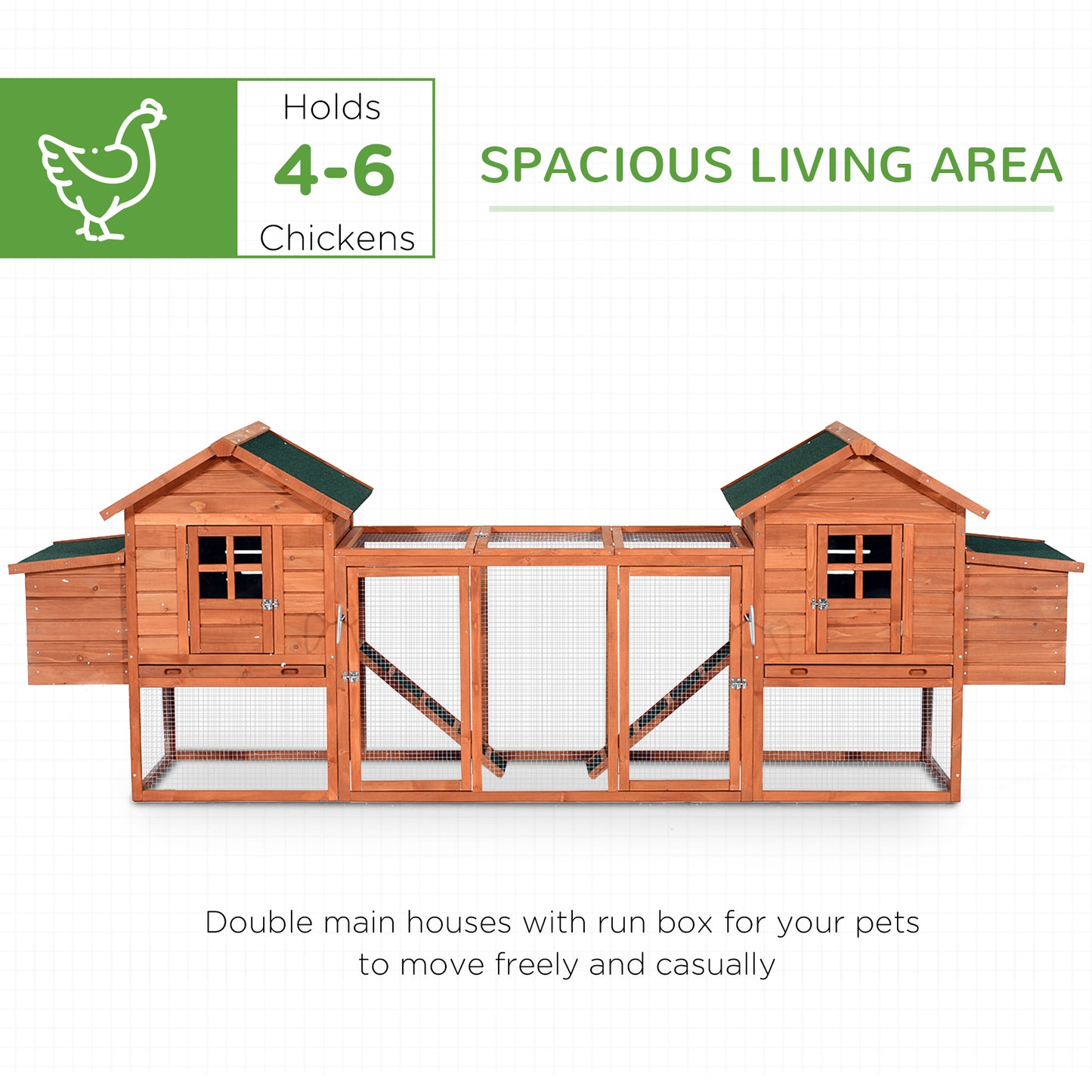 124" Dual Chicken Coop Large Chicken House Rabbit Hutch Hen Poultry Cage Backyard with Outdoor Ramps and Nesting Boxes