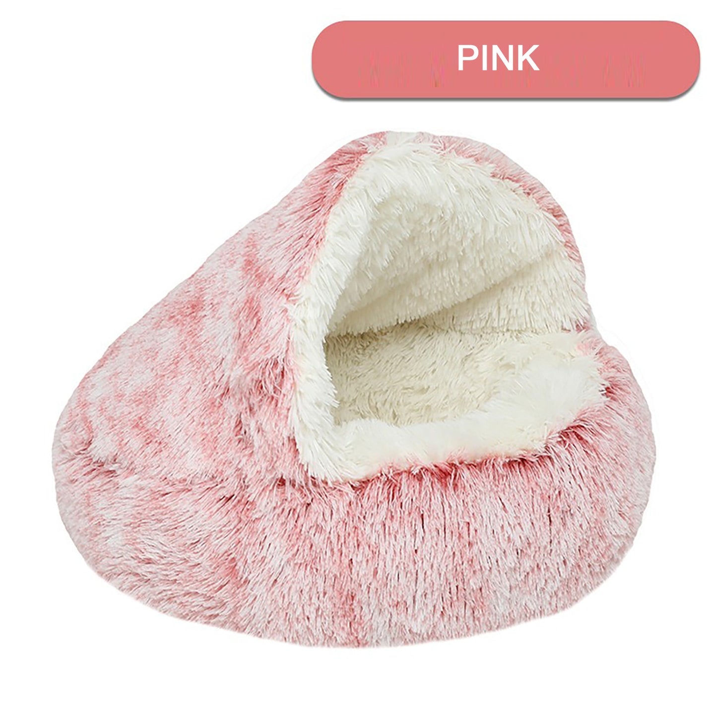 Luxurious Plush Round Cat Bed Cat Bed Round Soft Plush Burrowing Cave Hooded Cat Bed Donut For Dogs Cats - Semi-Enclosed For Cozy Warmth, Easy-Clean