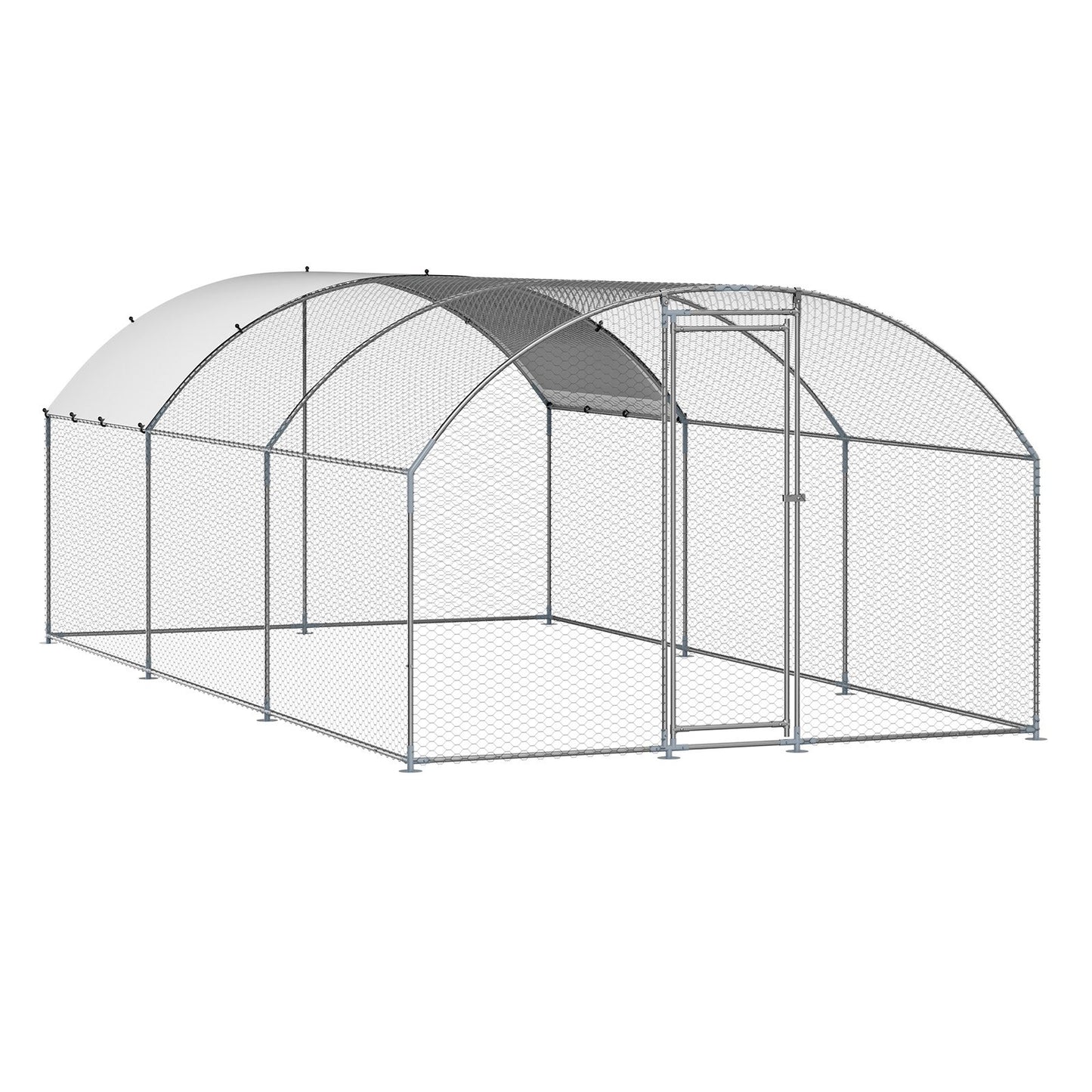 Metal Chicken Coop 9.8x19.6x6.5 Ft Walk-in Chicken Run With Cover Doom Roof