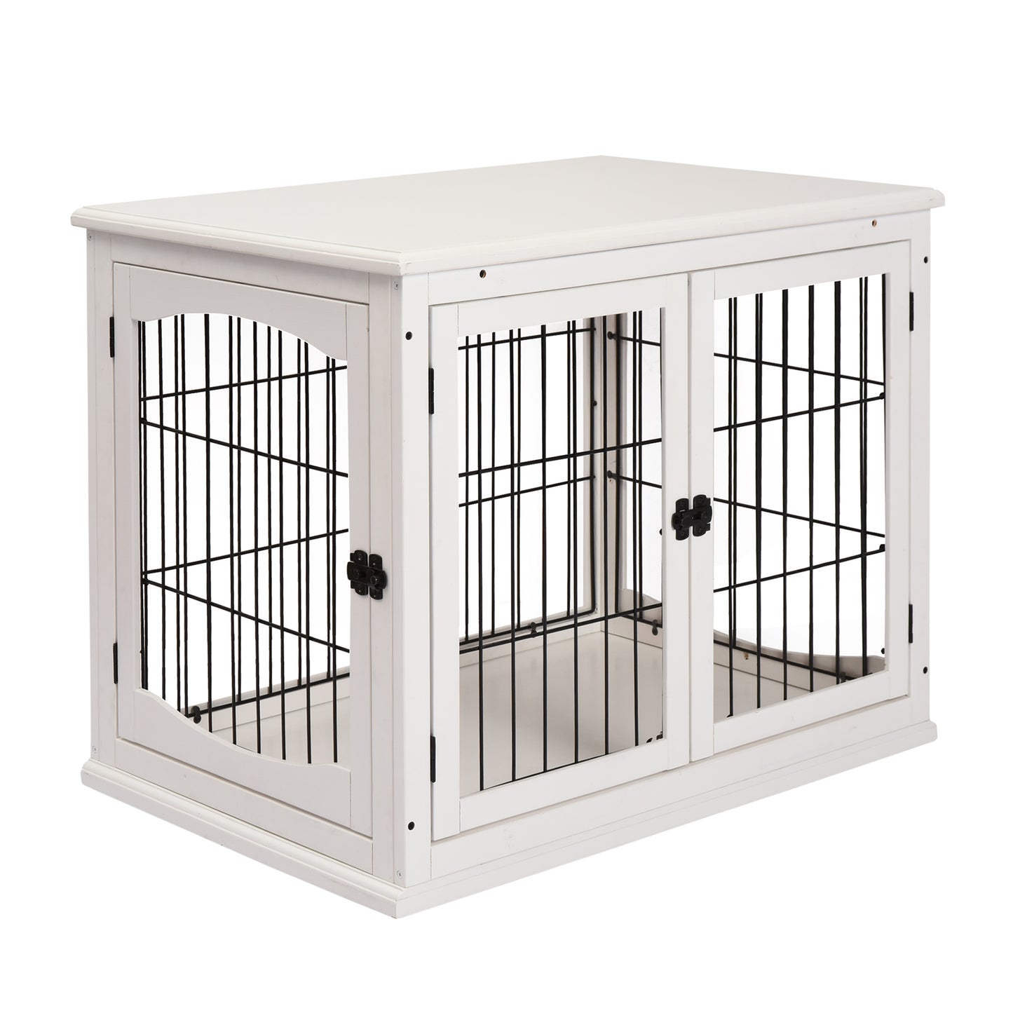Dog Crate Furniture, 32" Small Dog Cage End Table with 2 Doors, Lockable Door, Puppy Kennel Indoor, White