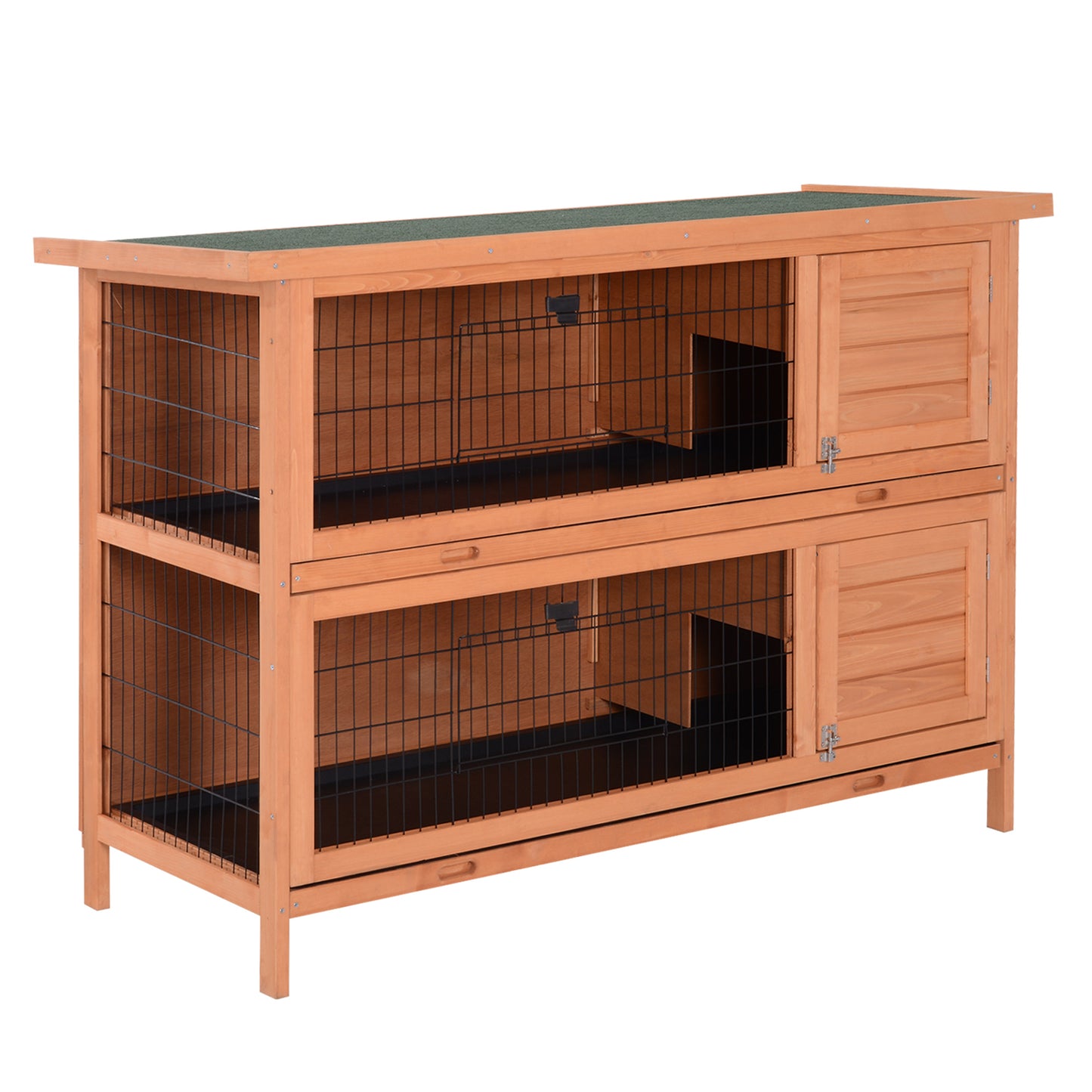 PawHut Rabbit Hutch Outdoor Guinea Pig Hutch Bunny Cage With No-Leak Trays, Divider, 136 X 50 X 93cm, Orange