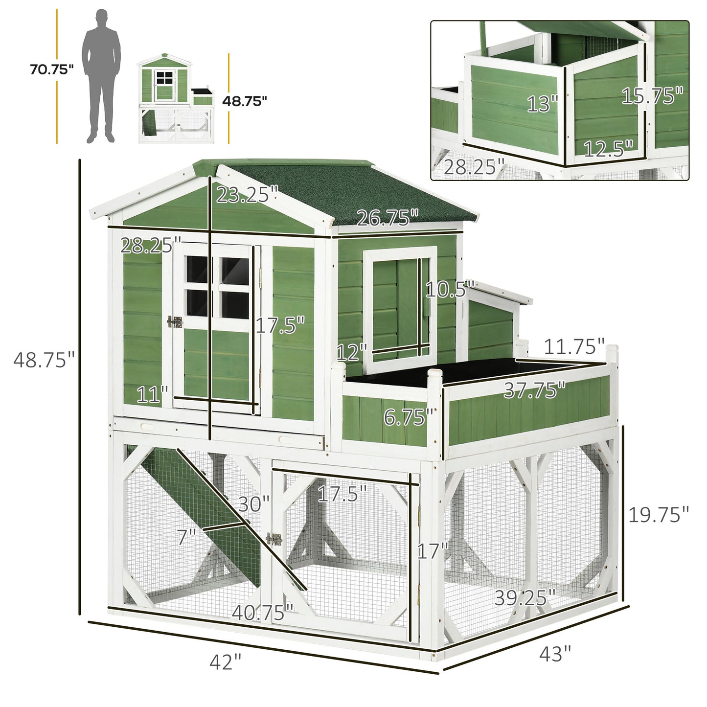 49" Small Chicken Coop Hen House with Garden Space
