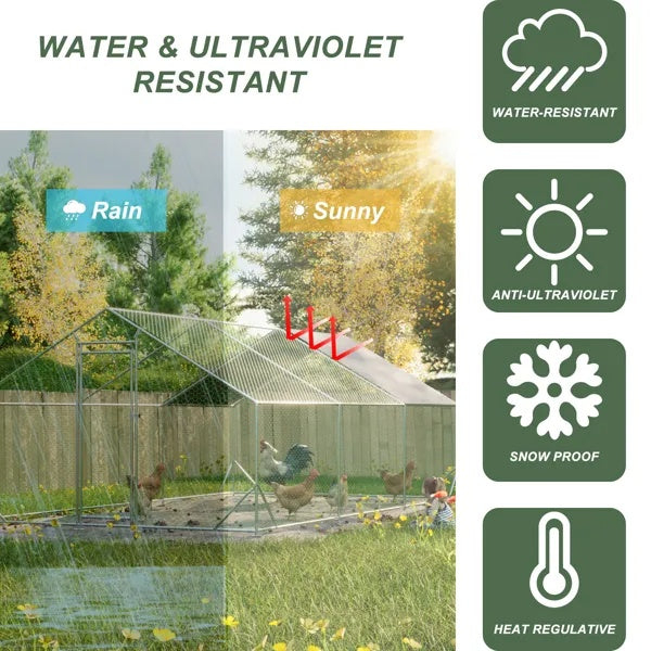 Large Metal Chicken Coop, Walk-in Chicken Run,Galvanized Wire Poultry Chicken Hen Pen Cage, Rabbits Duck Cages With Waterproof And Anti-Ultraviolet Cover For Outside 10 L X 20 W X 6.56 H