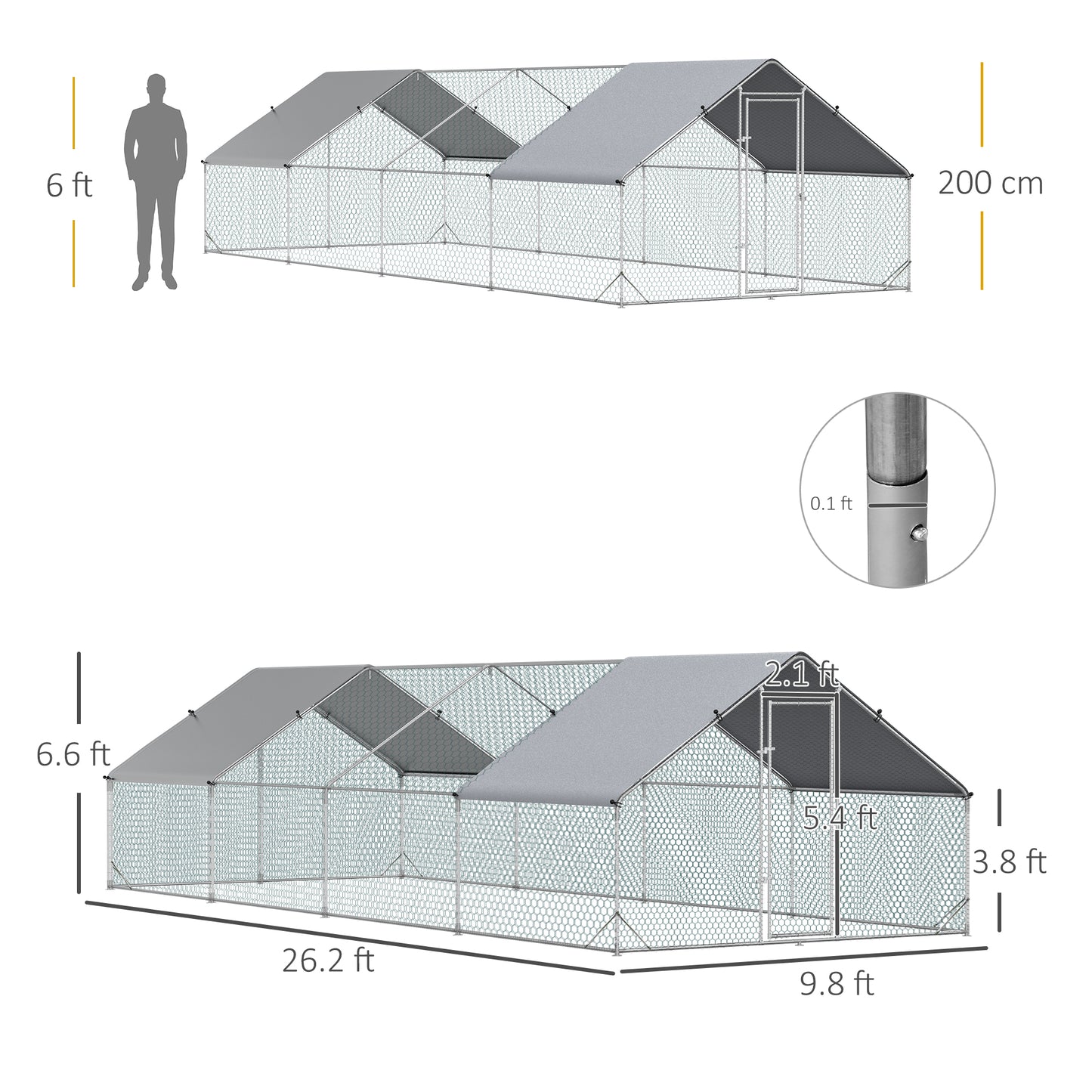 Chicken Run 9.8' x 26.2' x 6.6' with Waterproof and Anti-UV Cover for Outdoor and Yard Farm Use