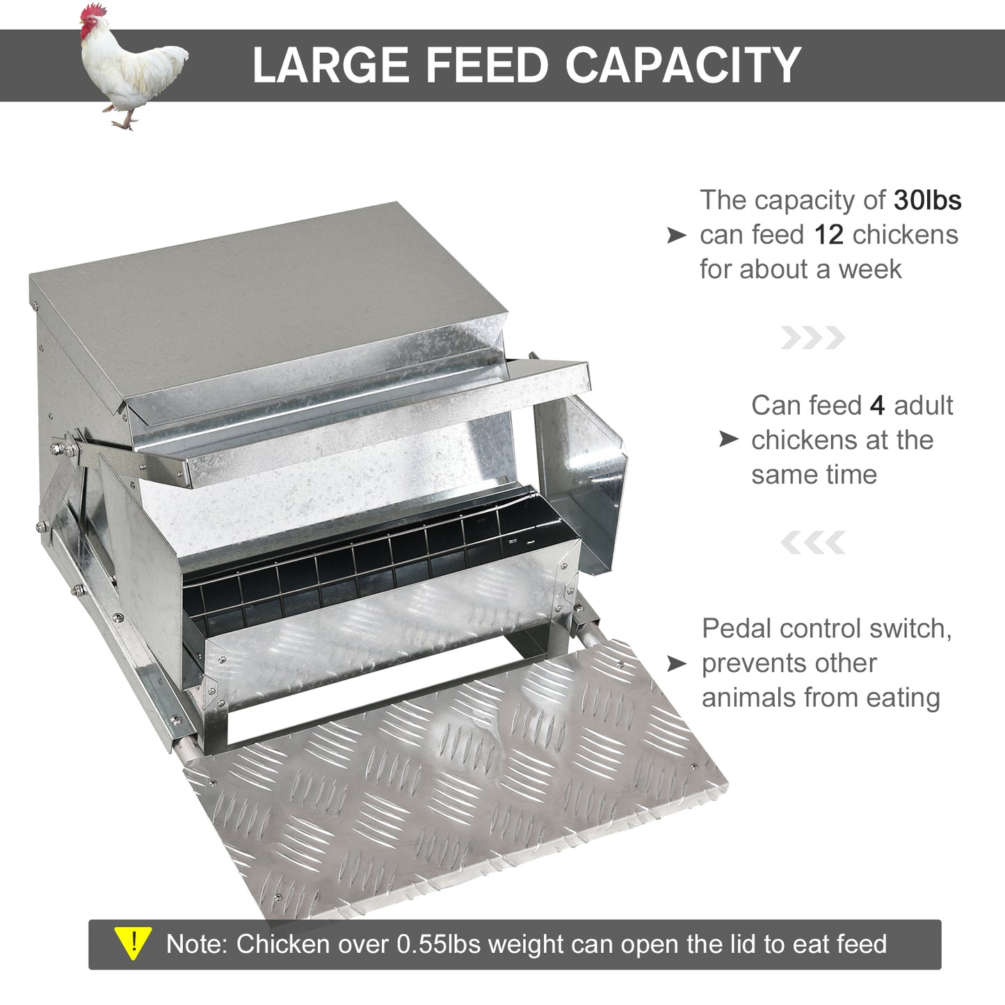 30 lbs Capacity Automatic Chicken Poultry Feeder with a Galvanized and Build