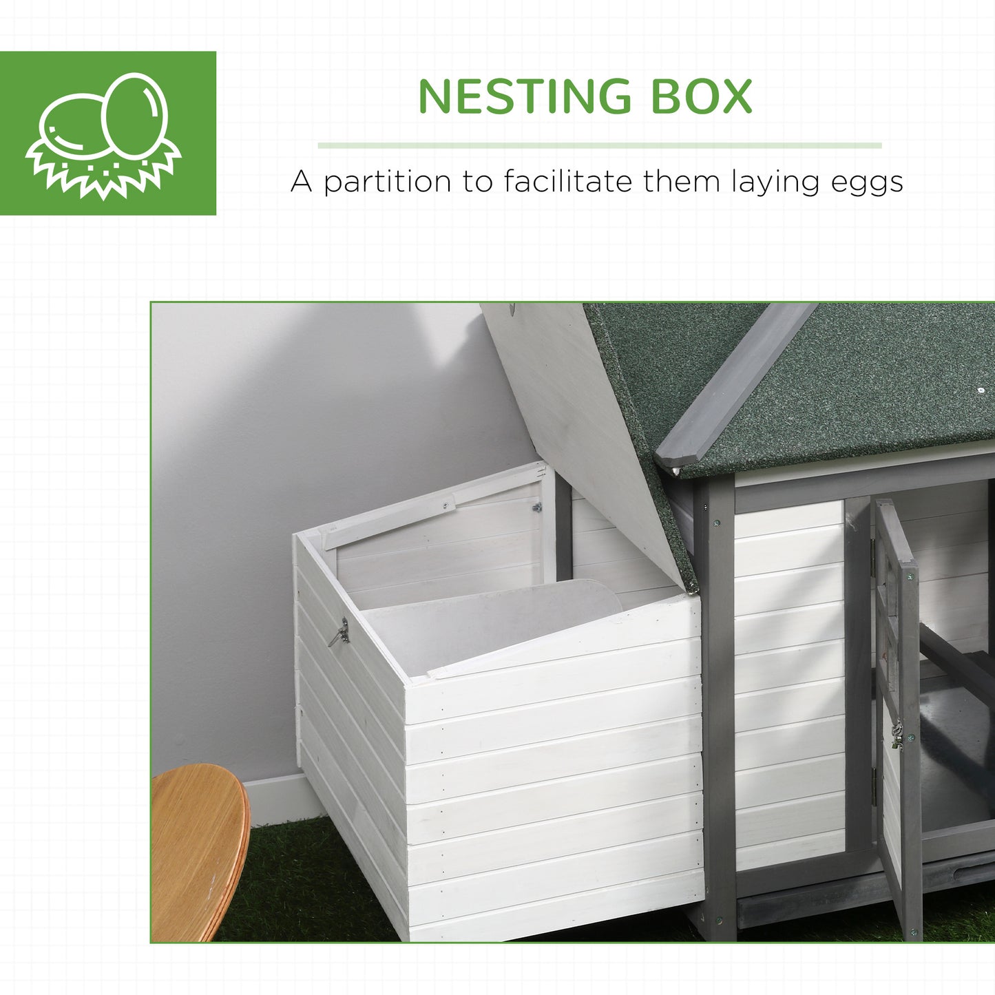 Wooden Chicken Coop 77 Inch With Weatherproof Roof Nesting Box Enclosed Run Removable Tray Outdoor Gray