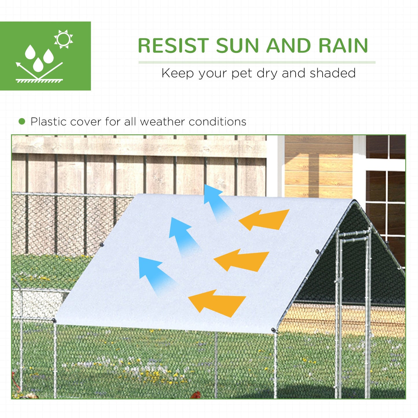 Chicken Run 9.8' x 26.2' x 6.6' with Waterproof and Anti-UV Cover for Outdoor and Yard Farm Use