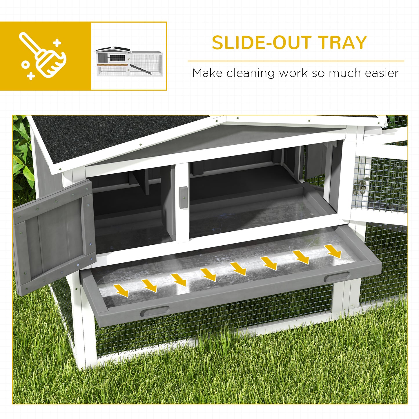 Rabbit Hutch 2-Story Bunny Cage, Guinea Pig Cage Indoor Outdoor, Small Animal House with Slide Out Tray, for Rabbits, Chickens, Ducks, 61.5" x 23" x 27", Light Gray