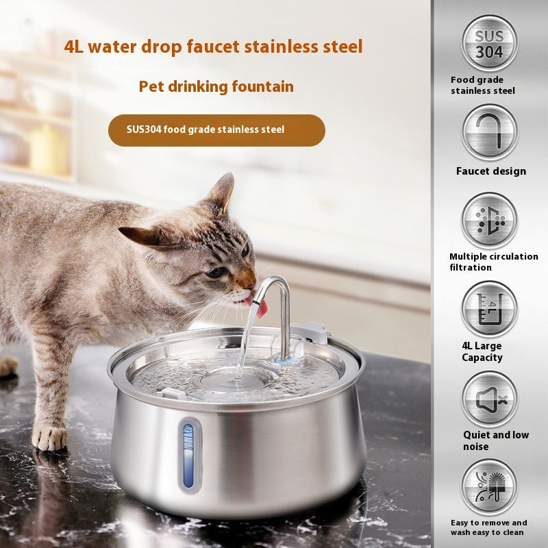 Pet 4L Water Drop Large Capacity With Window Stainless Steel Water Dispenser