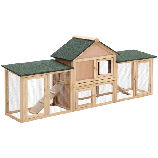 PawHut Large Rabbit Hutch Outdoor Wooden Guinea Pig Hutch With Run, 2 Storey Bunny House 210 X 45.5 X 84.5 Cm