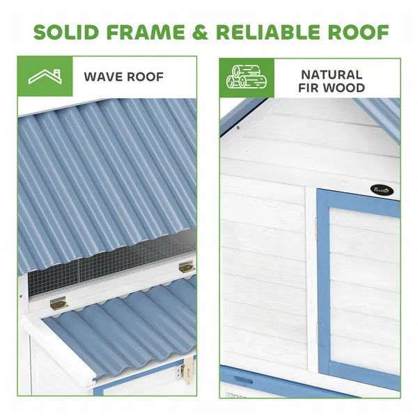 55.5 Inch Wooden Chicken Coop With Run Box, Nesting Box, Removable Tray, Ramp, Outdoor  For 2-3 Chickens, White