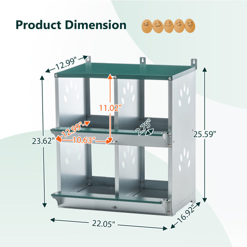 4 Compartment Chicken Nesting Boxes, Metal Nesting Boxes Wall Mount Chicken Egg Laying Box For Different Chicken Breeds