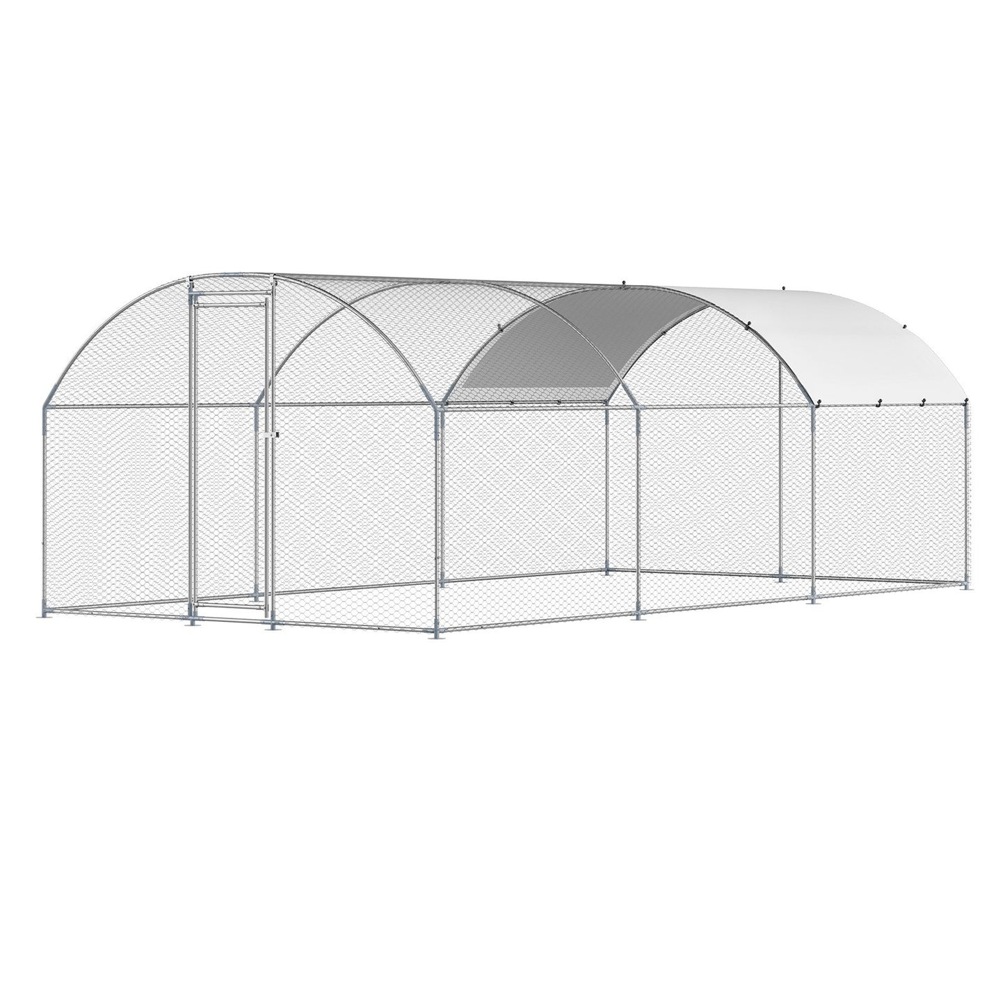 Metal Chicken Coop 9.8x19.6x6.5 Ft Walk-in Chicken Run With Cover Doom Roof