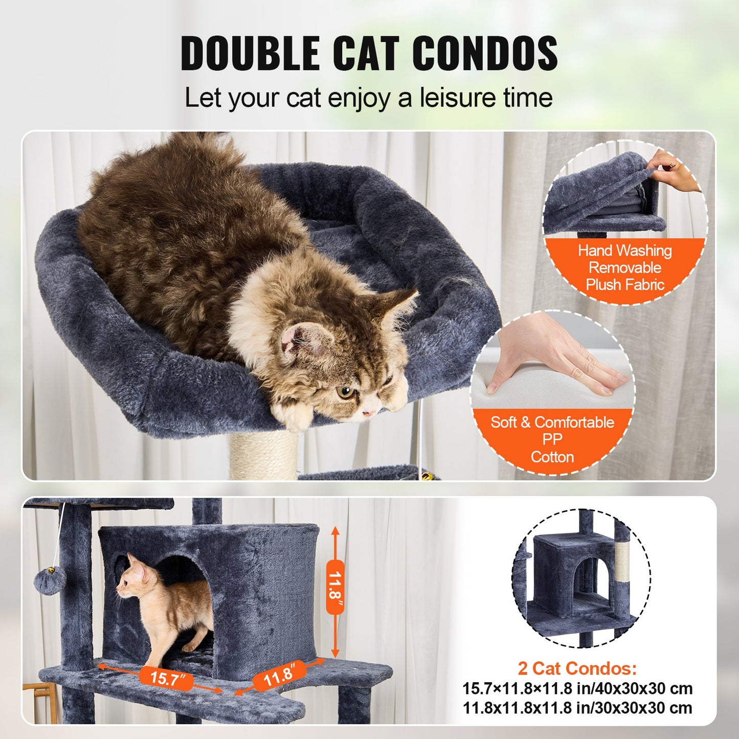 VEVOR Cat Tree Cat Tower With Cat Condos Sisal Scratching Post Dark Grey