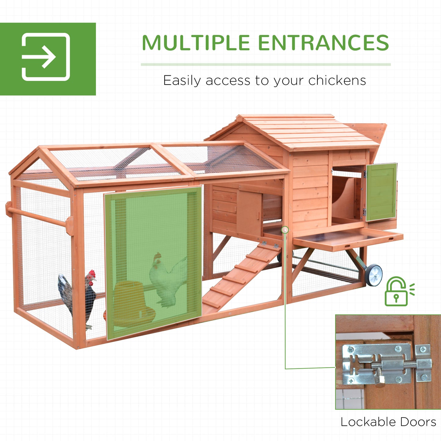 96.5" Chicken Coop Hen House Poultry Cage Pen Portable with Wheels and Nesting Box