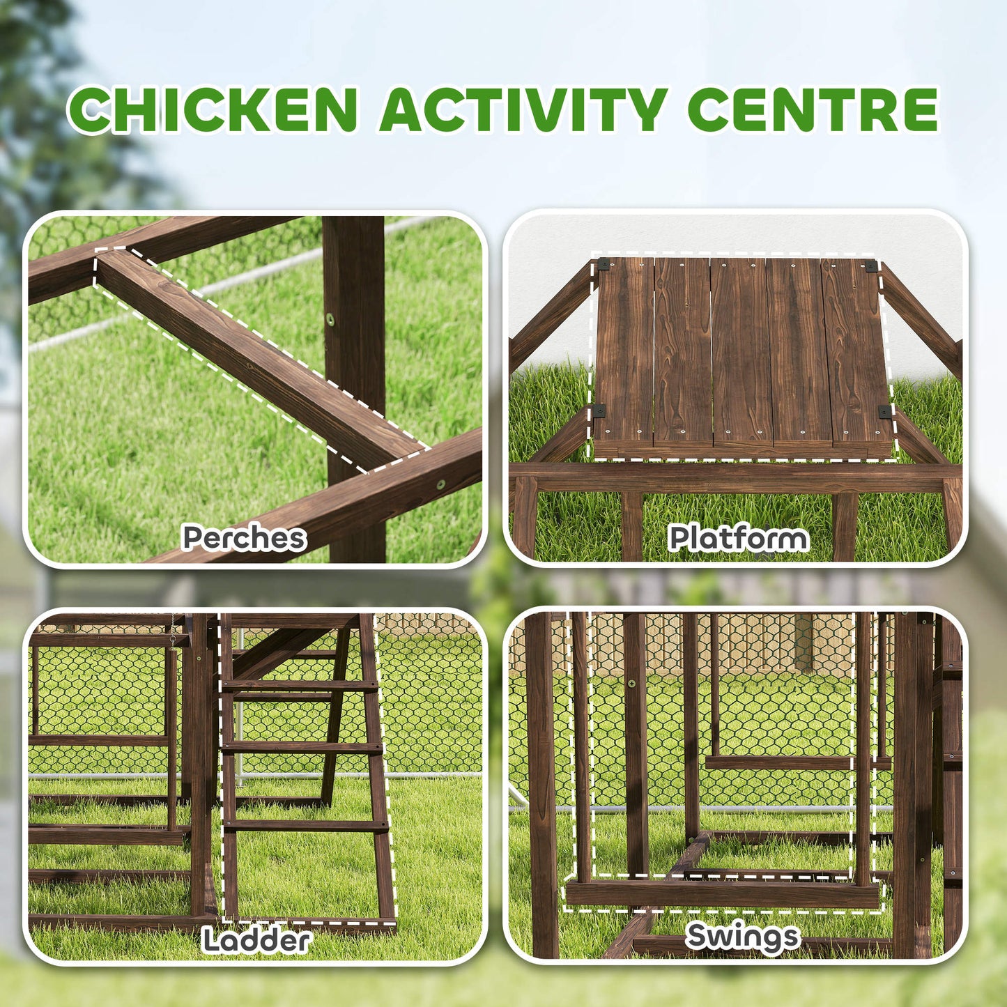 Chicken Activity Play Set With Multiple Chicken Perches, Swing, Ladder, Platform For 3-4 Chickens, Coffee