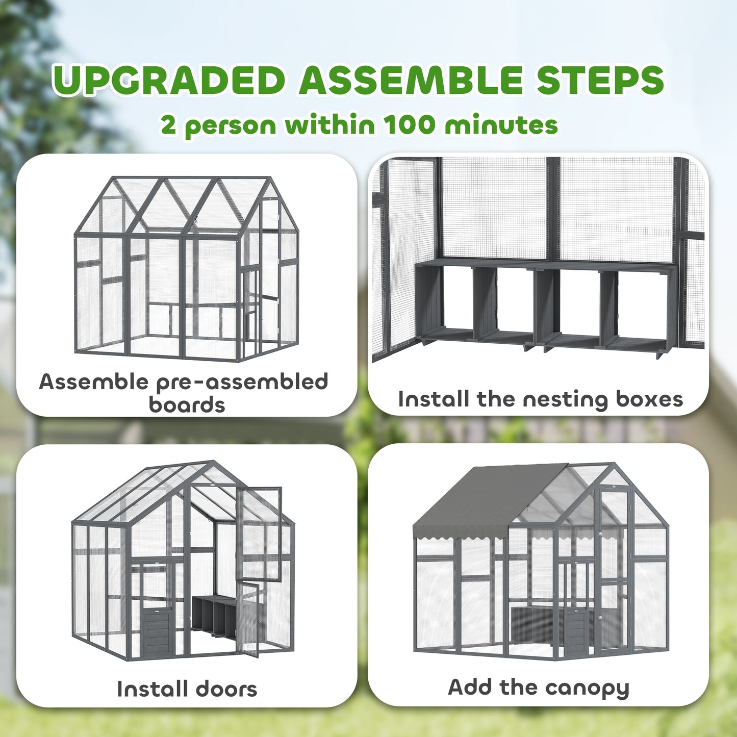 Large Wooden Chicken Run With Waterproof & Anti-UV Cover, For 6-8 Chickens, For Backyard, Farm, 5.5 X 6 X 6