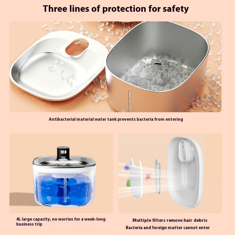 All Stainless Steel Cat Smart Wireless Rechargeable Pet Drinking Bowl Automatic Loop