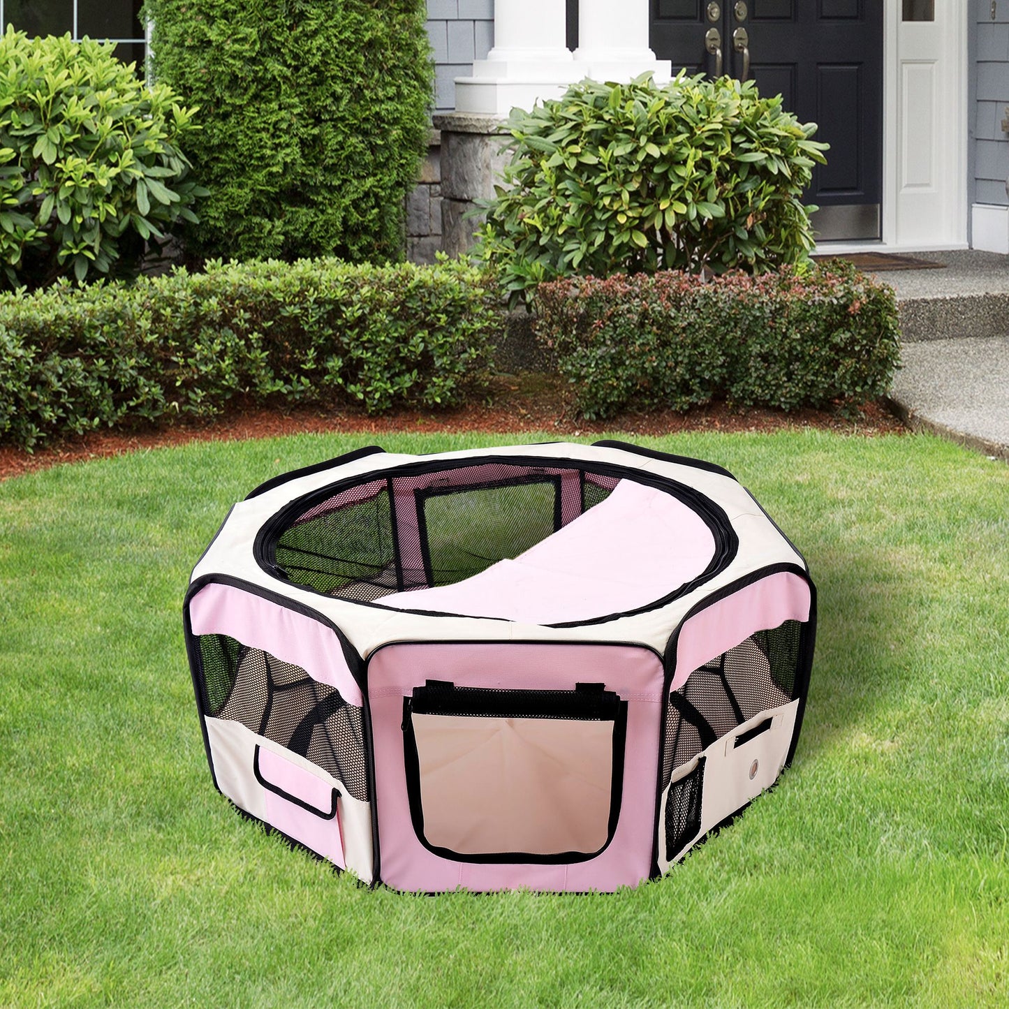 PawHut Portable Cat Dog Playpen Pet Puppy Rabbit Guinea Pig Pen Run Dia 90 X 41H Cm Indoor & Outdoor Pink