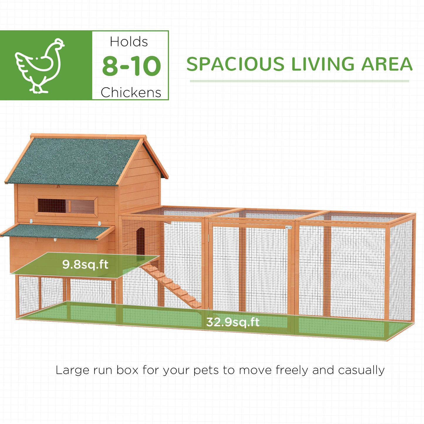 137  Chicken Coop For 8-10 Chickens, Wood Chicken House, Lockable Chicken Coop Kit With Nesting Box & Run, For Backyard, Orange
