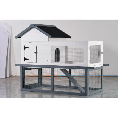 53-inch Double-tier Wooden Outdoor Indoor Waterproof Chicken Coop And Rabbit Hutch Complete With A Roof, Stairs And A Removable Cleaning Tray  Suitable For Small To Medium Pets