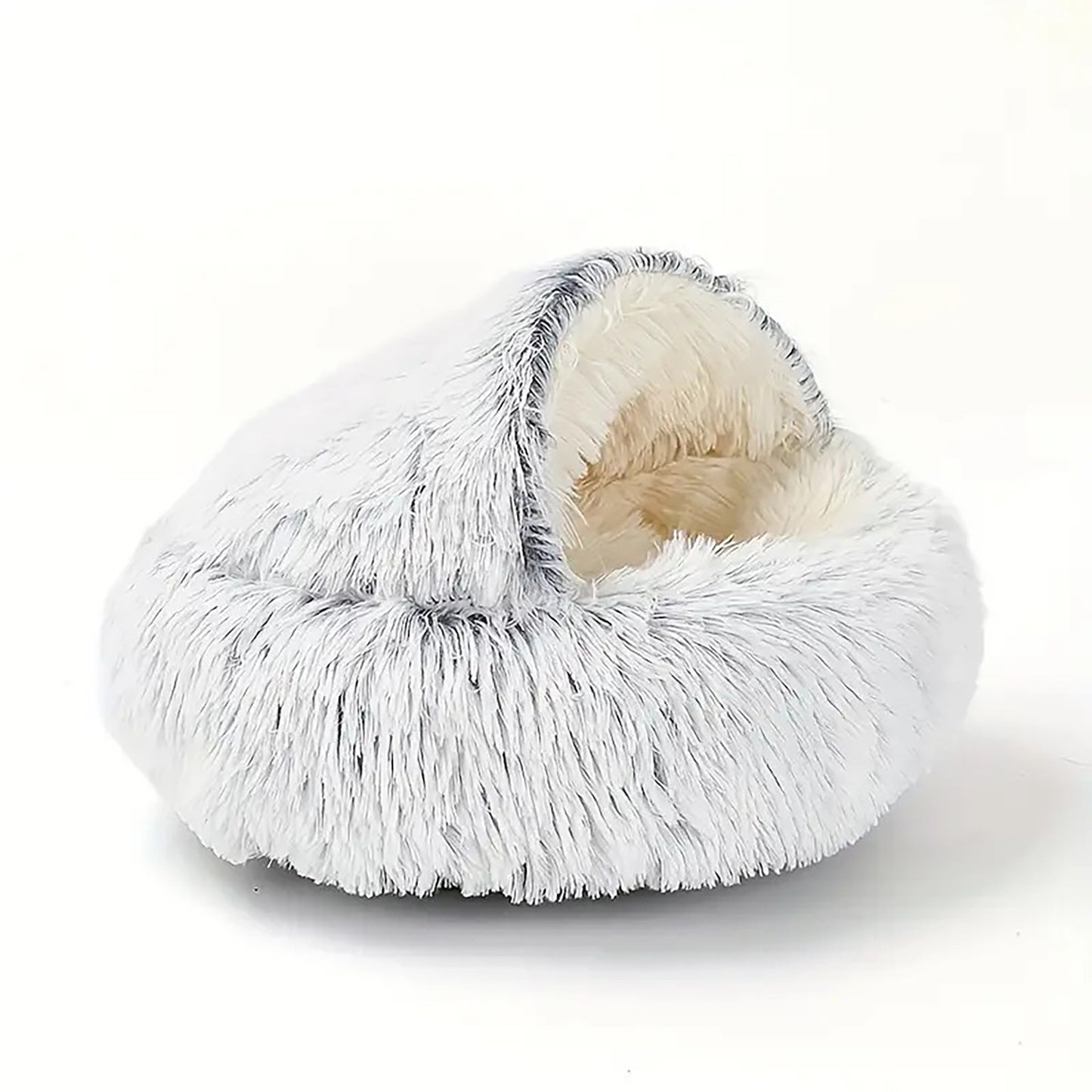 Luxurious Plush Round Cat Bed Cat Bed Round Soft Plush Burrowing Cave Hooded Cat Bed Donut For Dogs Cats - Semi-Enclosed For Cozy Warmth, Easy-Clean