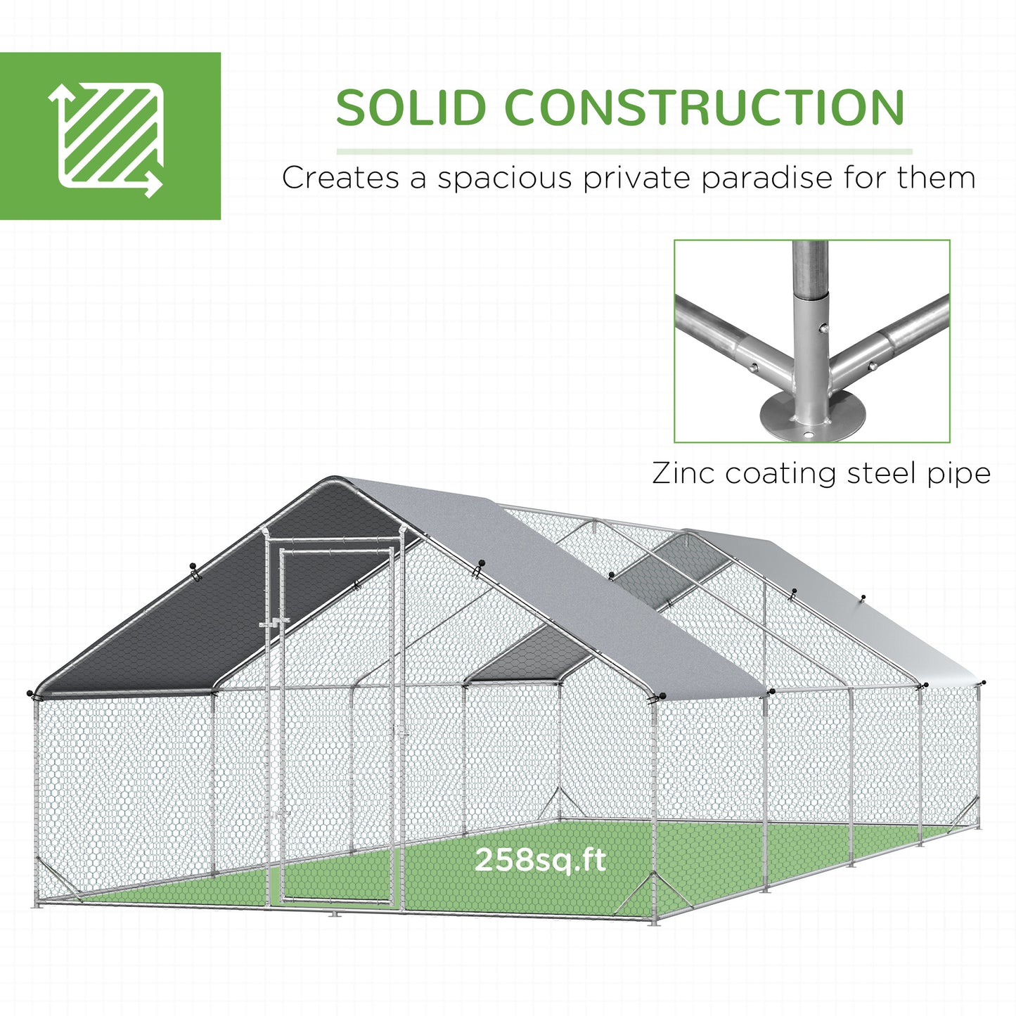 Chicken Run 9.8' x 26.2' x 6.6' with Waterproof and Anti-UV Cover for Outdoor and Yard Farm Use