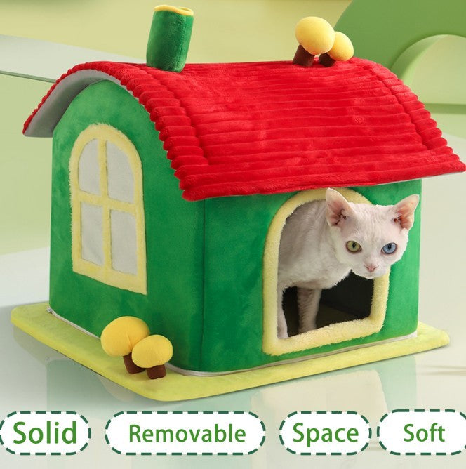 Cat Bed Indoor Enclosed Warm Cave - Cat Bed With Removable Cleaning Mat, Ample Interior Space, Comfortable And Soft Pet House, Red And Green