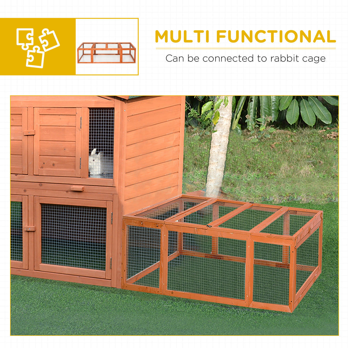 Large Rabbit Hutch Small Animal Habitat Enclosure Outdoor Run and Lockable Doors Natural