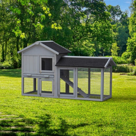 Rabbit Hutch Outdoor Bunny Cage Indoor,Extensible Chicken Coop With Large Run Space - No Leak Plastic Tray