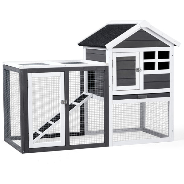 House Type With Ladder Gray Fir Wood Chicken Rabbit Cage