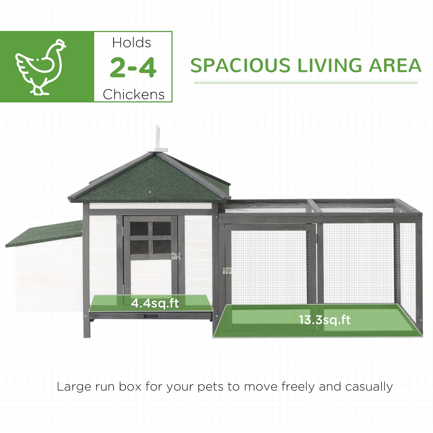 Wooden Chicken Coop 77 Inch With Weatherproof Roof Nesting Box Enclosed Run Removable Tray Outdoor Gray